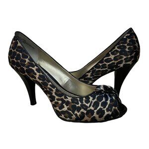 BP Platinum Animal Print Peep Toe Stiletto Pumps 4" Black Sz 8 M Women Dress Sho